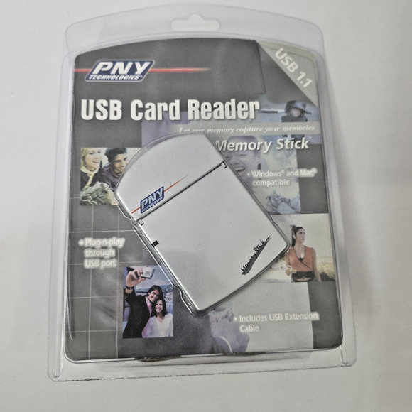 PNY USB Card Reader Memory Stick W USB Extension Cable Plug And Play - Picture 1 of 4